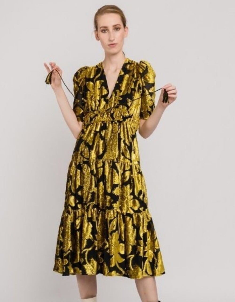 Ulla Johnson Dress Womens 0 Black Gold Velvet Burnout Loretta Luxe Whimsygoth